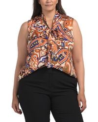 TJ Maxx - Plus Paisley Printed Tie Neck Blouse For Polyester - Lyst