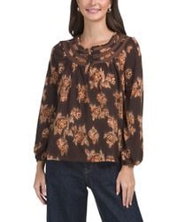 TJ Maxx - Long Sleeve Wide Neck Henley Top With Lace Trim Yoke For Polyester - Lyst