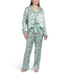 TJ Maxx - 2Pc Tiger Satin Long Pajama Set With Scrunchie For Polyester - Lyst