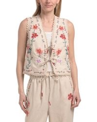 TJ Maxx - Linen Blend Solid Embroidery Vest Top With Tie Front, Polyester/Linen/Rayon - Lyst