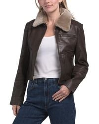 TJ Maxx - Lambskin Leather Liza Jacket With Removable Collar For Polyester - Lyst
