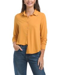 TJ Maxx - Collard Neck Long Sleeve Button Up Shirt With Tone Metal Neck For Spandex/Polyester - Lyst