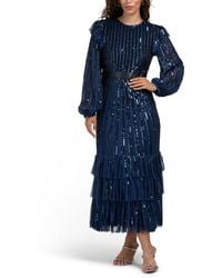 TJ Maxx - Long Sleeve Sequin Embellished Tea Length Gown For Polyester - Lyst