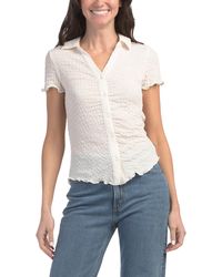 TJ Maxx - Button Front T-Shirt With Lettuce Edge For Spandex/Polyester - Lyst