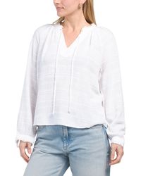 TJ Maxx - Linen Blend Ruffle Neck Raglan Pull Over Blouse For Cotton/Linen/Rayon - Lyst