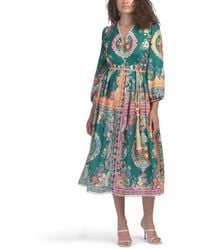 TJ Maxx - Long Sleeve Floral Midi Dress With Rope Belt For Spandex/Polyester - Lyst