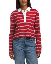 TJ Maxx - Long Sleeve Cropped Rugby Striped Polo With Contrast Collar For Spandex/Polyester/Rayon - Lyst