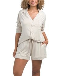 TJ Maxx - 2Pc Long Sleeve Notch Collar Top And Shorts Pajama Set For Spandex/Rayon - Lyst