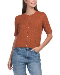 TJ Maxx - Short Sleeve Button Front Cable Knit Cardigan, Nylon/Polyester/Rayon - Lyst