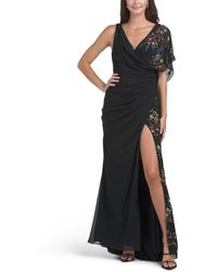 TJ Maxx - One Shoulder Sleeve Floral Embellished Gown For Polyester - Lyst