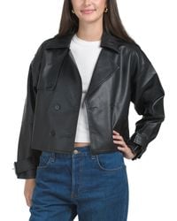 TJ Maxx - Faux Leather Cropped Trench Jacket For Cotton/Polyester/Leather - Lyst