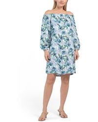 TJ Maxx - Off The Shoulder Balloon Sleeve Tropical Printed Mini Dress For Viscose - Lyst
