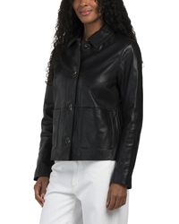 TJ Maxx - Leather Collared Button Front Jacket For Polyester/Leather - Lyst