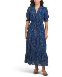 TJ Maxx - Short Smocked Sleeve V-Neck Detail Tiered Maxi Dress For Polyester - Lyst