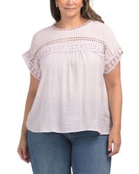 TJ Maxx - Plus Lace Trim Blouse With Back Button Placket For Polyester/Rayon - Lyst