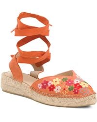 TJ Maxx - Suede Flower Embroidery Flat Espadrille Sandals With Back Strap For - Lyst