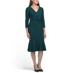 TJ Maxx - V-Neck Twist Midi Dress With Flounce Three-Quarter Sleeve For Spandex/Polyester - Lyst
