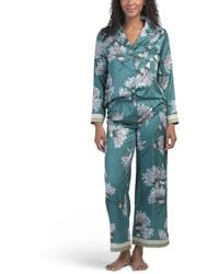 TJ Maxx - 2Pc Satin Floral Notch Collar Pajama Set With Contrast Trim For Spandex/Polyester - Lyst