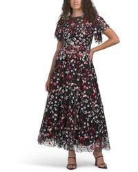 TJ Maxx - Flutter Sleeve Embroidered Tea-Length Dress For Polyester - Lyst