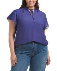 TJ Maxx - Plus Short Sleeve Tie Neck Top For Polyester/Rayon - Lyst