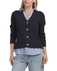 TJ Maxx - V-Neck Faux Cardigan With Woven Collar And Shirt Tail Hem, Nylon/Polyester/Rayon - Lyst