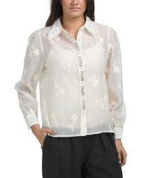 TJ Maxx - Button Front Blouse With Floral Embroidery For Polyester - Lyst