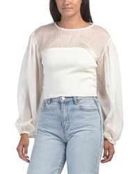 TJ Maxx - Hayden Mixed Media Long Sleeve Blouse For Nylon/Polyester/Acrylic - Lyst