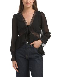 TJ Maxx - Solid Pebble Chiffon Blouse With Lace Trim For Polyester - Lyst