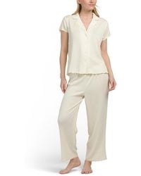 TJ Maxx - 2Pc Crinkled Ribbed Notch Collar Pajama Top And Pants Set For Spandex/Polyester/Rayon - Lyst