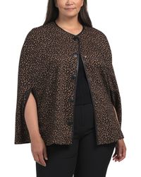 TJ Maxx - Plus Snap Button Front Knit Cape With Faux Leather Trim For Polyester/Leather/Viscose - Lyst