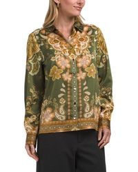 TJ Maxx - Tapestry Medallion Soft Satin Long Sleeve Button Front Top For Spandex/Polyester - Lyst