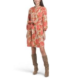 TJ Maxx - Long Sleeve Floral Mini Dress With Belt For Cotton - Lyst