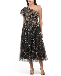 TJ Maxx - One Shoulder Embellished Tea-Length Dress For Polyester - Lyst