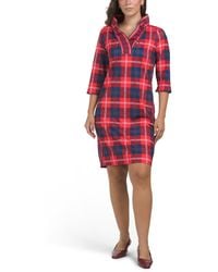 TJ Maxx - Three-Quarter Sleeve Plaid Collared Mini Dress For Spandex/Polyester - Lyst