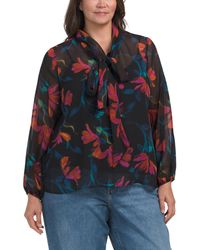 TJ Maxx - Plus Floral Bow Neck Chiffon Top For Polyester - Lyst