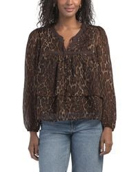 TJ Maxx - Yoryu Leopard With Lace Trim Blouse For Polyester - Lyst