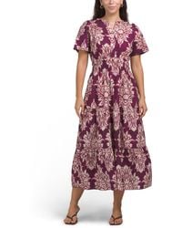 TJ Maxx - Short Sleeve Ruched Waist Midi Dress For Cotton - Lyst