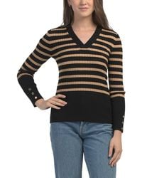 TJ Maxx - Long Sleeve V -Neck Rivet Cuff Sweater, Nylon/Viscose - Lyst