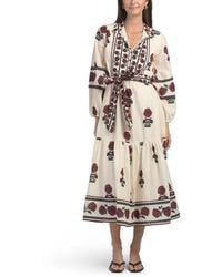 TJ Maxx - Long Sleeve Floral Border Maxi Dress With Belt For Cotton - Lyst