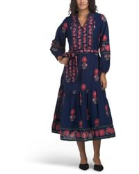 TJ Maxx - Long Sleeve Floral Border Maxi Dress With Belt For Cotton - Lyst