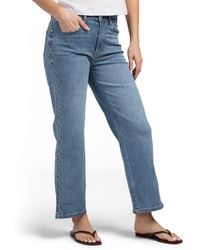 TJ Maxx - High Rise Baby Wide Leg Ankle Jeans With Side Embroidered Stitch For Spandex/Cotton/Polyester - Lyst