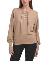 TJ Maxx - Long Dolman Sleeve Lace Up Scoop Neck Banded Hem Sweater For Spandex/Polyester/Rayon - Lyst