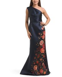 TJ Maxx - One Shoulder Floral Border Mikado Gown For Polyester - Lyst