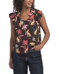 TJ Maxx - Ruffle Split Neck Print Woven Top For Cotton/Rayon - Lyst