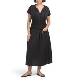 TJ Maxx - Linen Blend Short Sleeve Ruched Waist Midi Dress For Cotton - Lyst