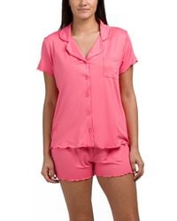 TJ Maxx - 2Pc Lettuce Trim Short Sleeve Notch Collar Top And Shorts Set For Spandex/Polyester - Lyst