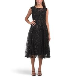 TJ Maxx - Sleeveless Sequin Embellished Tea-Length Dress For Polyester - Lyst