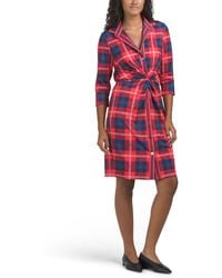 TJ Maxx - Three-Quarter Sleeve Plaid Mini Shirt Dress For Spandex/Polyester - Lyst