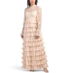 TJ Maxx - Long Sleeve Tiered Embellished Gown For Polyester - Lyst