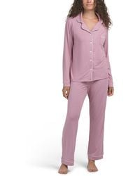 TJ Maxx - Long Sleeve Notch Collar Pajama Set With Contrast Trim For Spandex/Polyester - Lyst